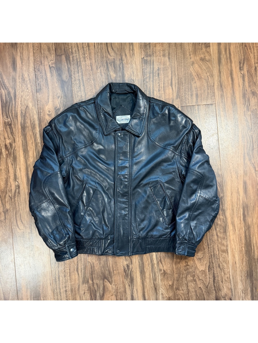 Vintage 80s 90s Britches Leather Bomber Jacket Black Flight Motorcycle ~Large